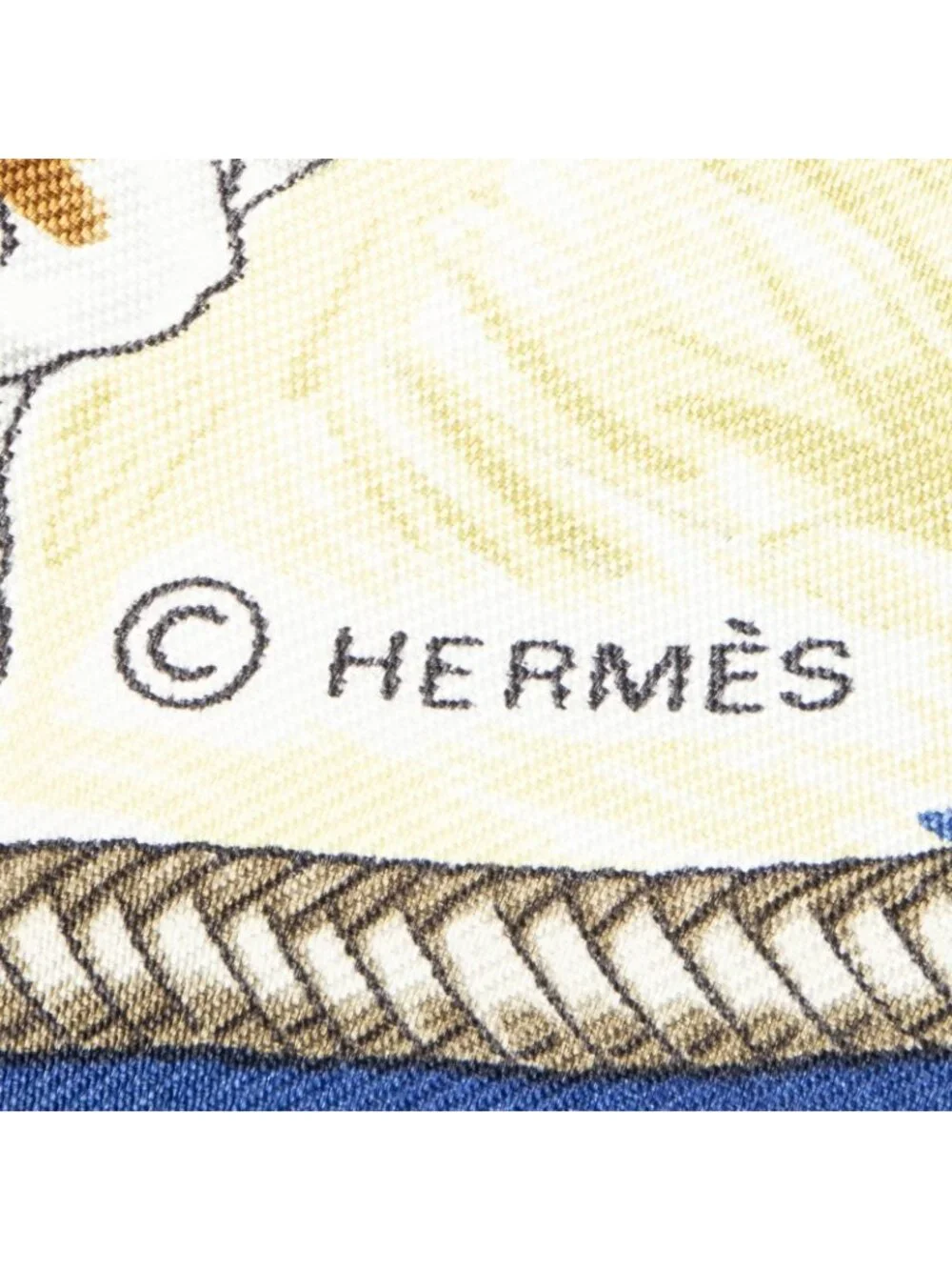 ★SOLD★ Hermes Scarf Navy Brown Yellow Silk - Picture 4 of 5